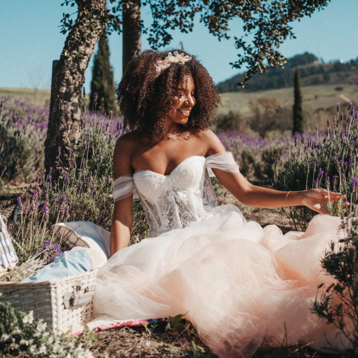 molteno couture wedding dress cape town bridal gown lace detail Tegan Smith photography princess moment outdoor lavender field